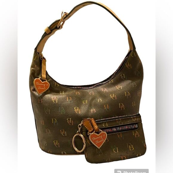 2 Pc VINTAGE DOONEY & BOURKE MONOGRAMMED SHOULDER BAG. Rainbow Zipper Coin Key - Picture 3 of 13